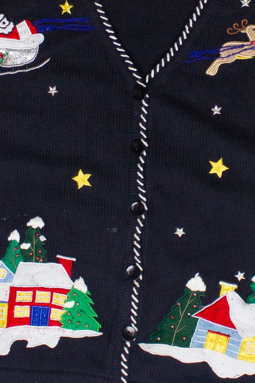 Vintage Tradition Santa in the Night Sky Ugly Christmas Sweater (1990s)