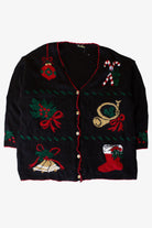 Vintage Black Ornaments Christmas Cardigan (1990s)