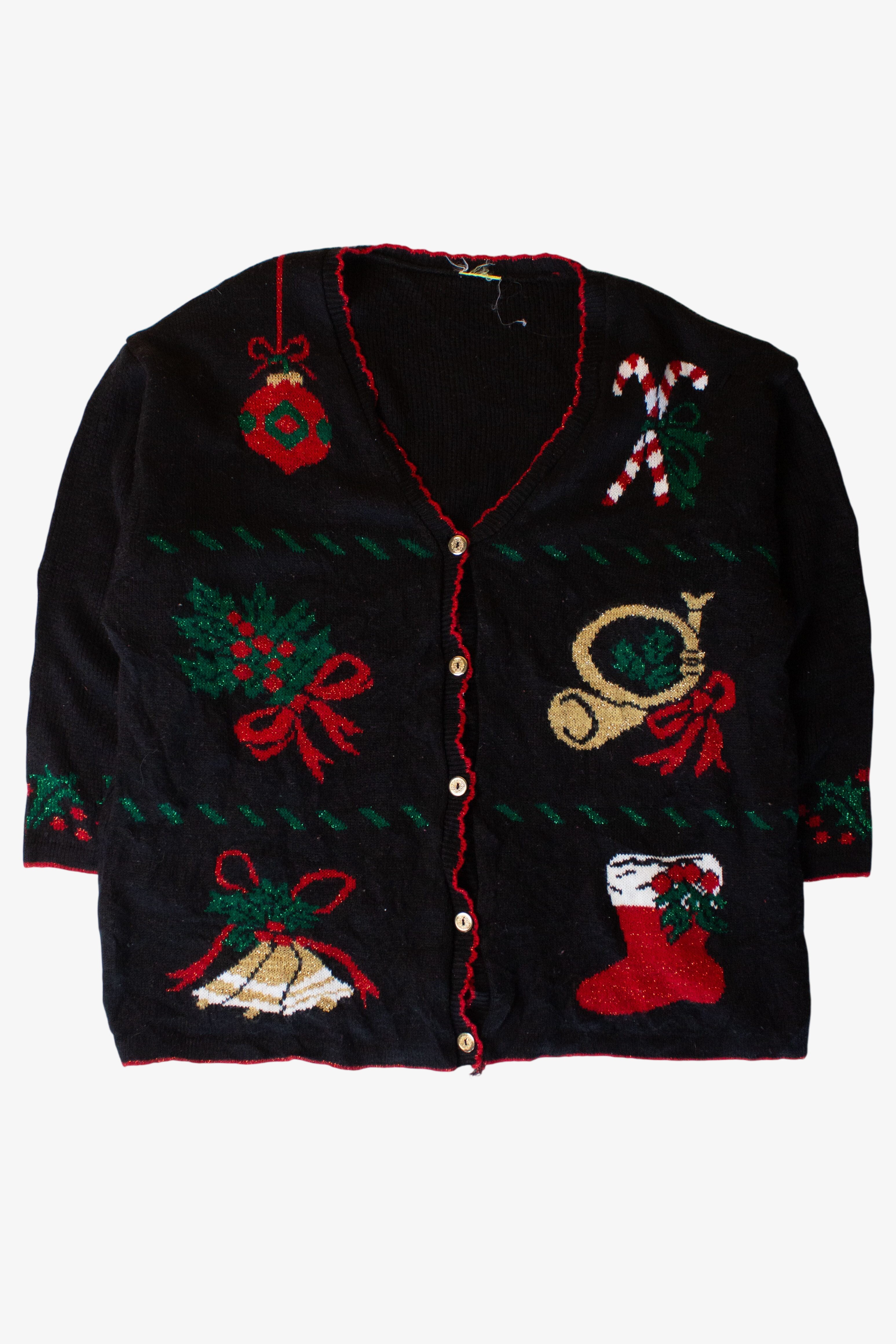 Vintage Black Ornaments Christmas Cardigan (1990s)