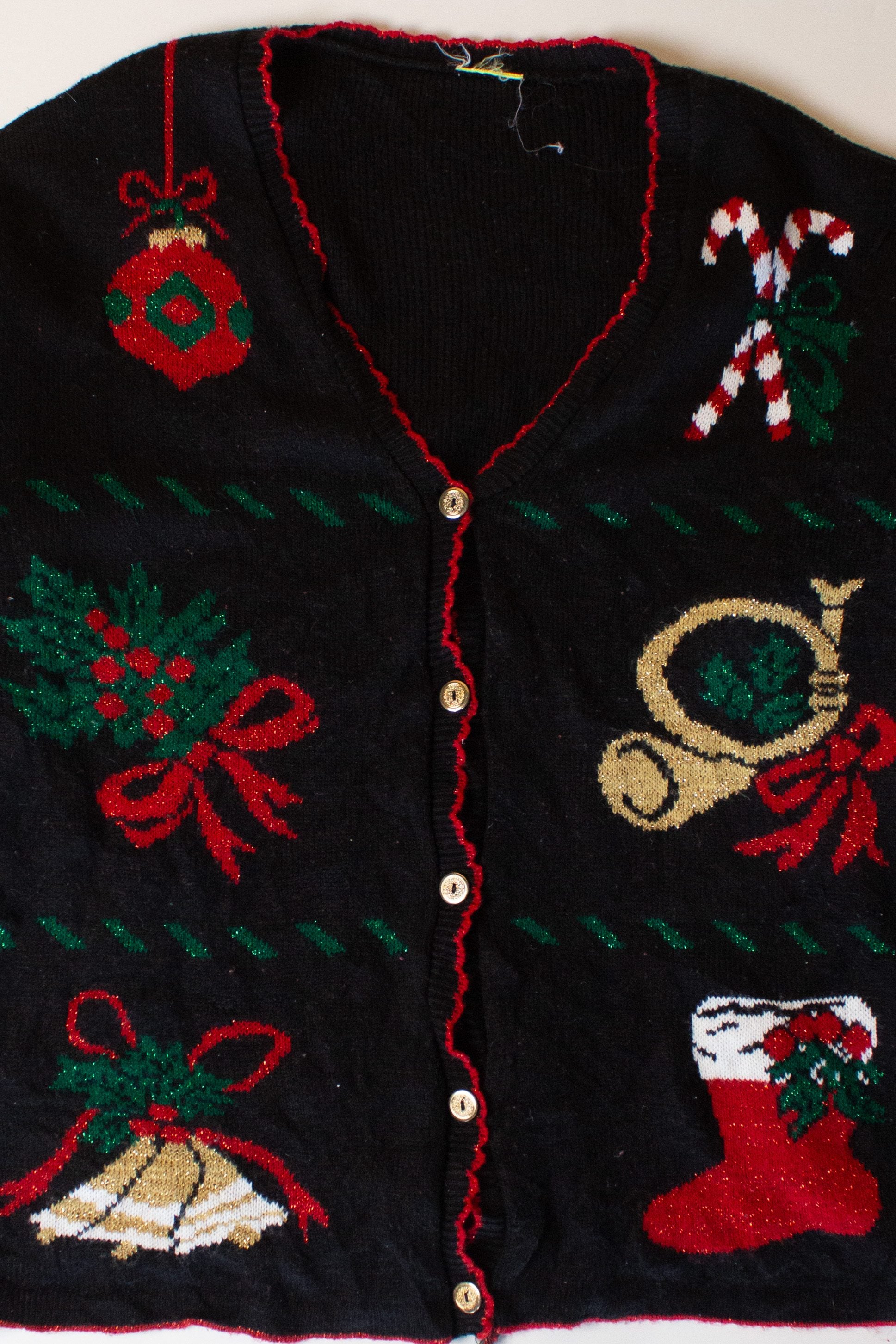 Vintage Black Ornaments Christmas Cardigan (1990s)