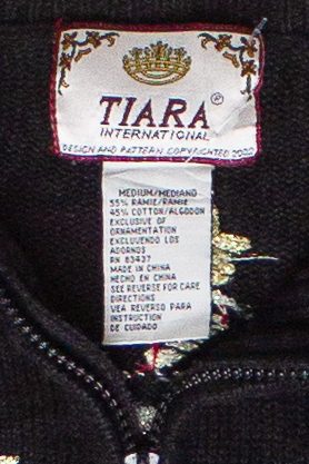 Vintage Santa's Present Stash Tiara International Zip Up Ugly Christmas Sweater (2000s)