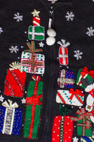 Vintage Santa's Present Stash Tiara International Zip Up Ugly Christmas Sweater (2000s)