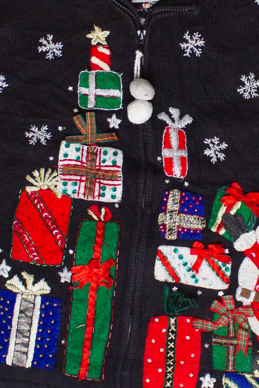 Vintage Santa's Present Stash Tiara International Zip Up Ugly Christmas Sweater (2000s)