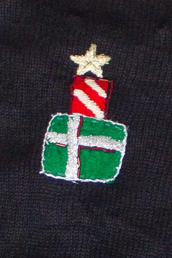 Vintage Santa's Present Stash Tiara International Zip Up Ugly Christmas Sweater (2000s)