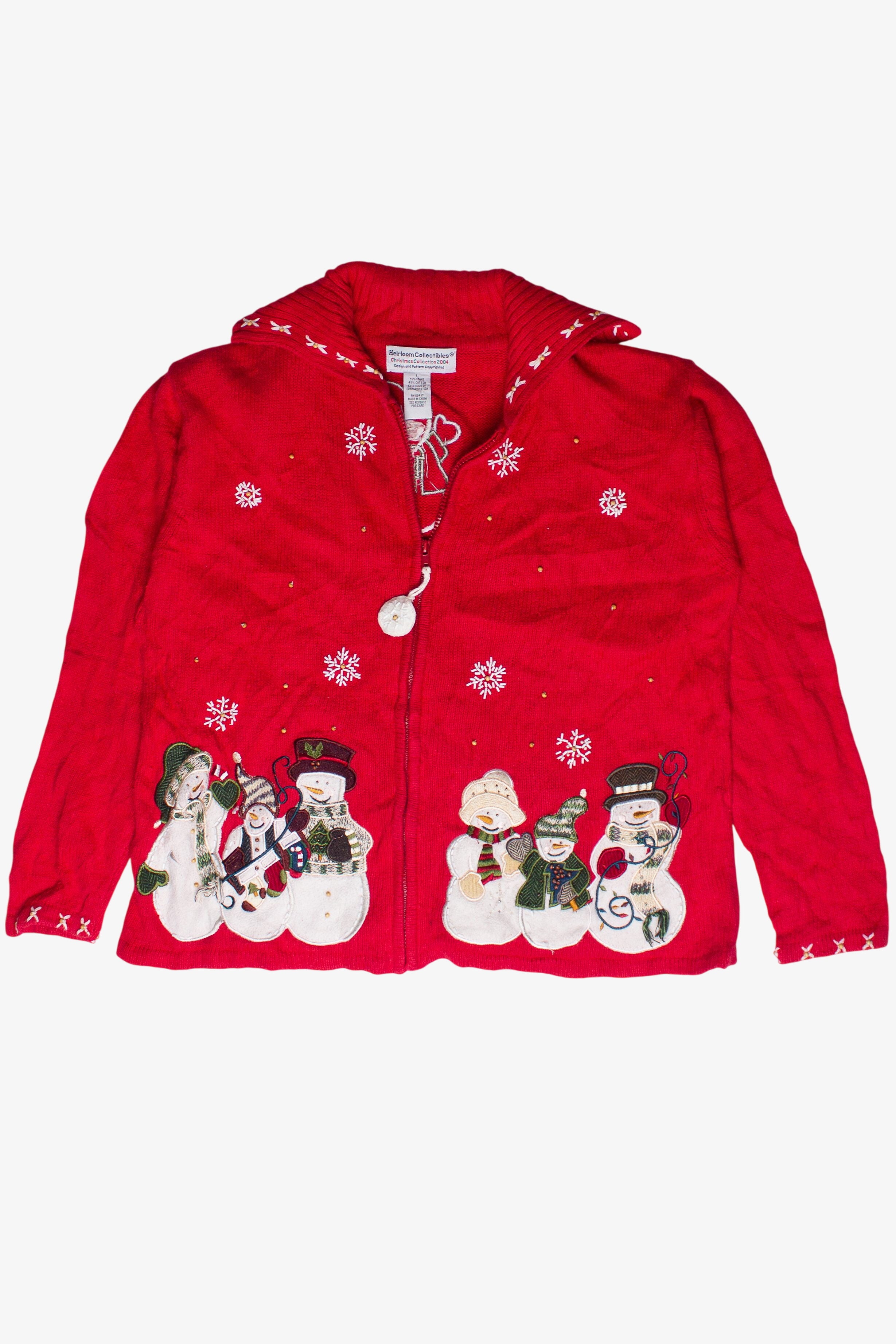 Vintage Snowman Friends Heirloom Collectibles Zip Up Ugly Christmas Sweater (2004)