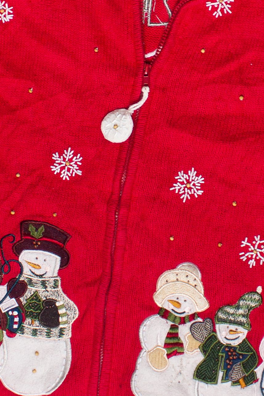 Vintage Snowman Friends Heirloom Collectibles Zip Up Ugly Christmas Sweater (2004)