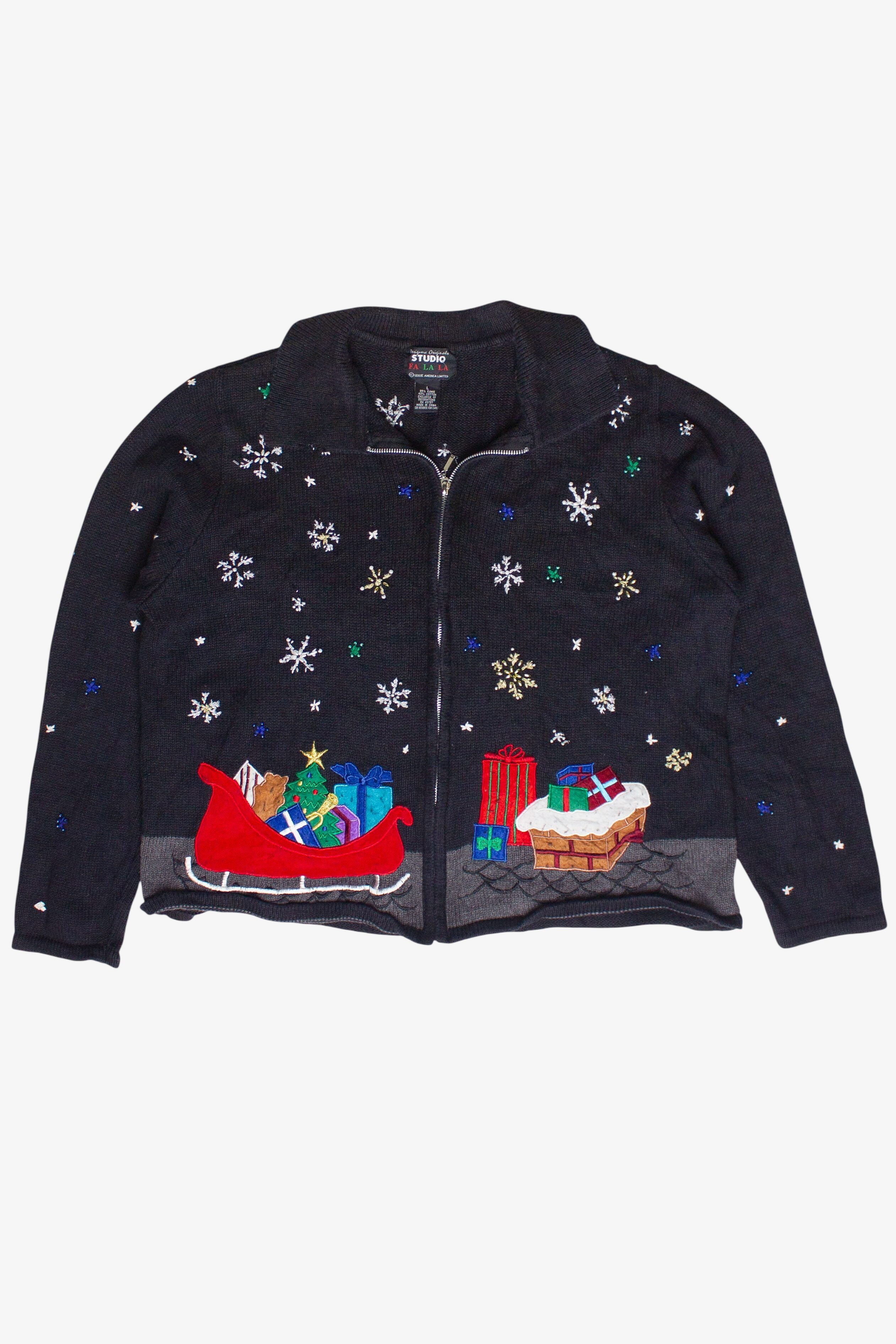 Vintage Santa's List Designers Originals Studio Zip Up Ugly Christmas Sweater (2000s)