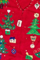 Vintage Beaded Christmas Trees Tiara International Zip Up Ugly Christmas Sweater (2000s)