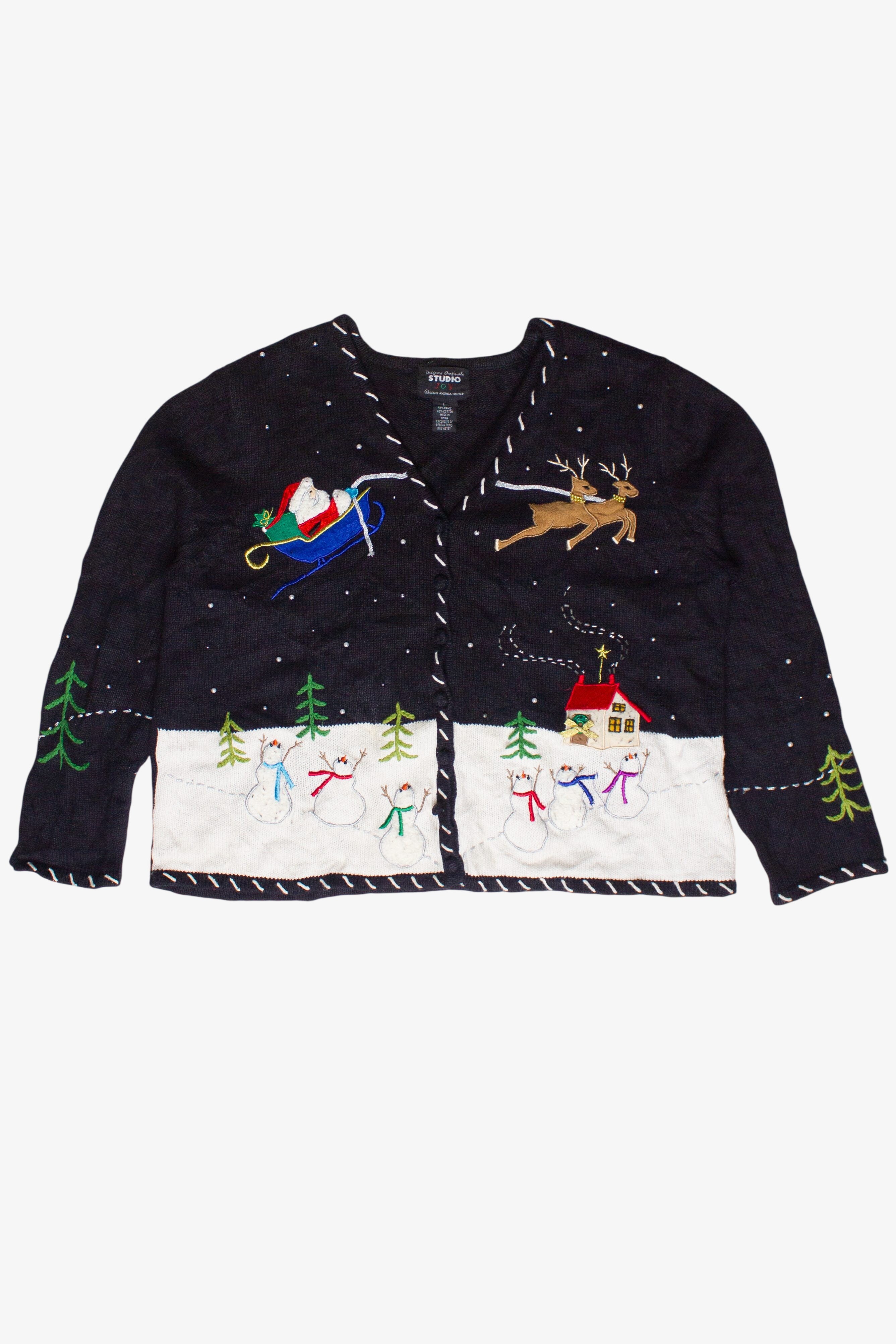 Vintage Santa Flying in His Sleigh Designers Originals Studio Ugly Christmas Sweater (2000s)