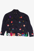 Vintage Beaded Embroidered Presents Zip Up Ugly Christmas Sweater (2000s)