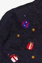 Vintage Beaded Embroidered Presents Zip Up Ugly Christmas Sweater (2000s)