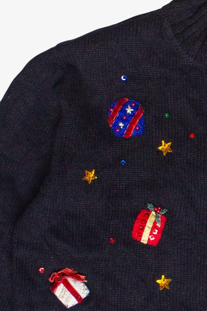 Vintage Beaded Embroidered Presents Zip Up Ugly Christmas Sweater (2000s)