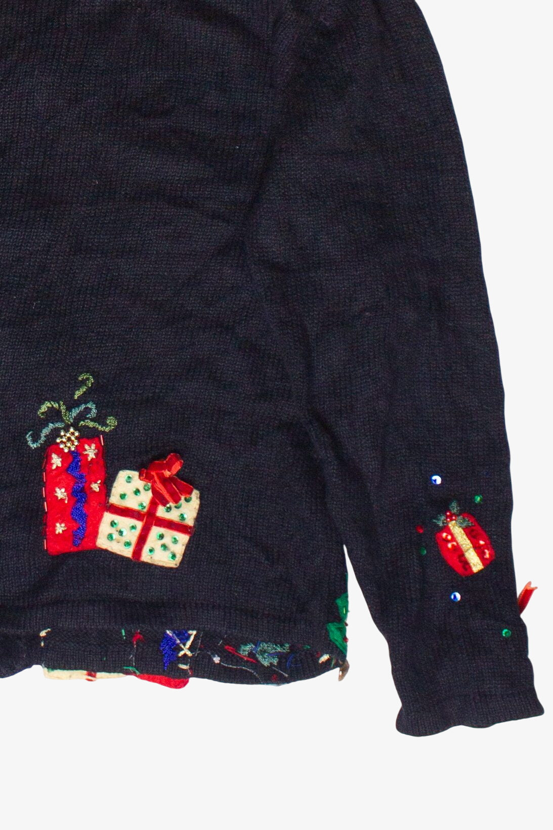 Vintage Beaded Embroidered Presents Zip Up Ugly Christmas Sweater (2000s)