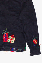 Vintage Beaded Embroidered Presents Zip Up Ugly Christmas Sweater (2000s)