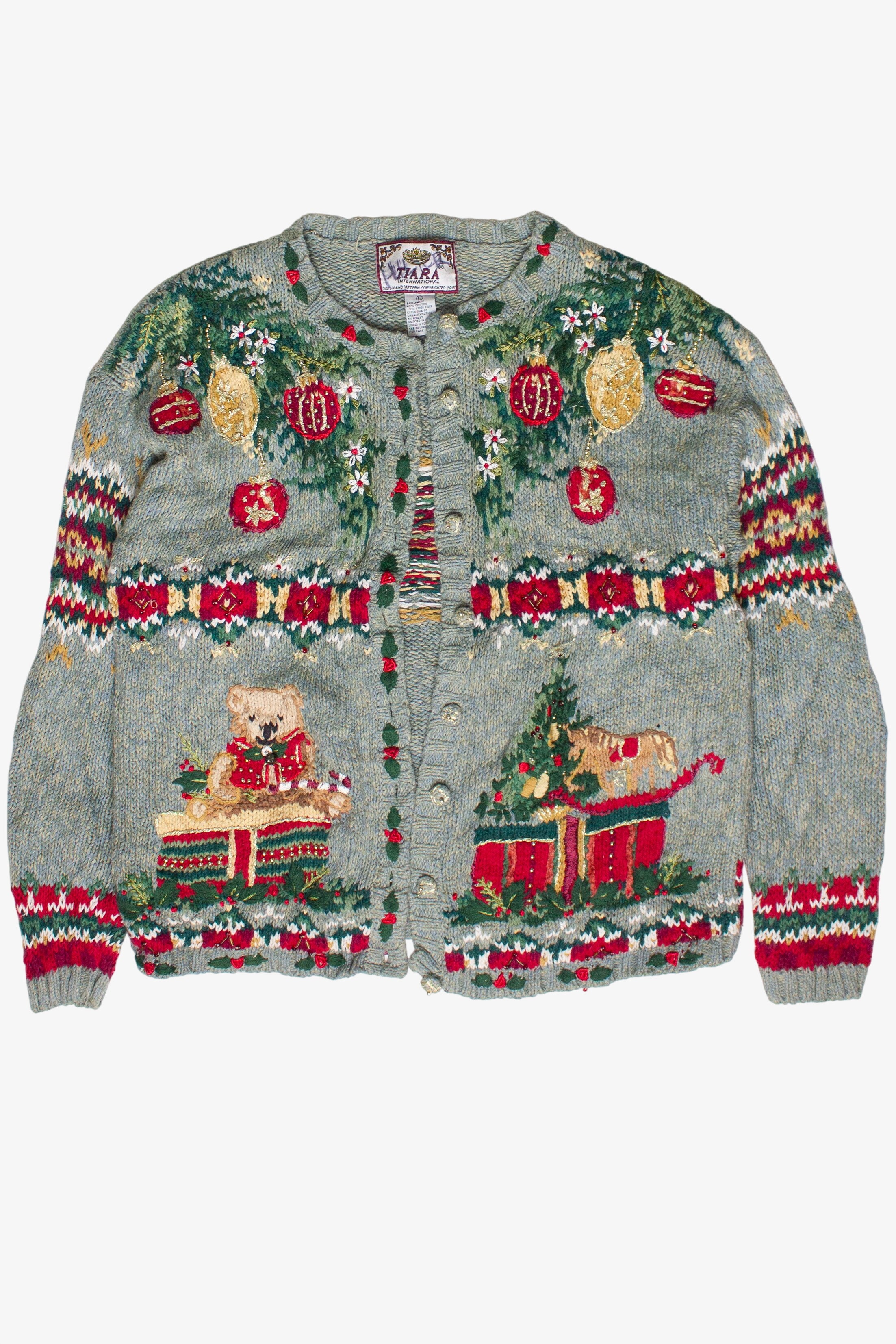 Vintage Embroidered Knit Ornaments & Toys Tiara International Ugly Christmas Sweater (2001)