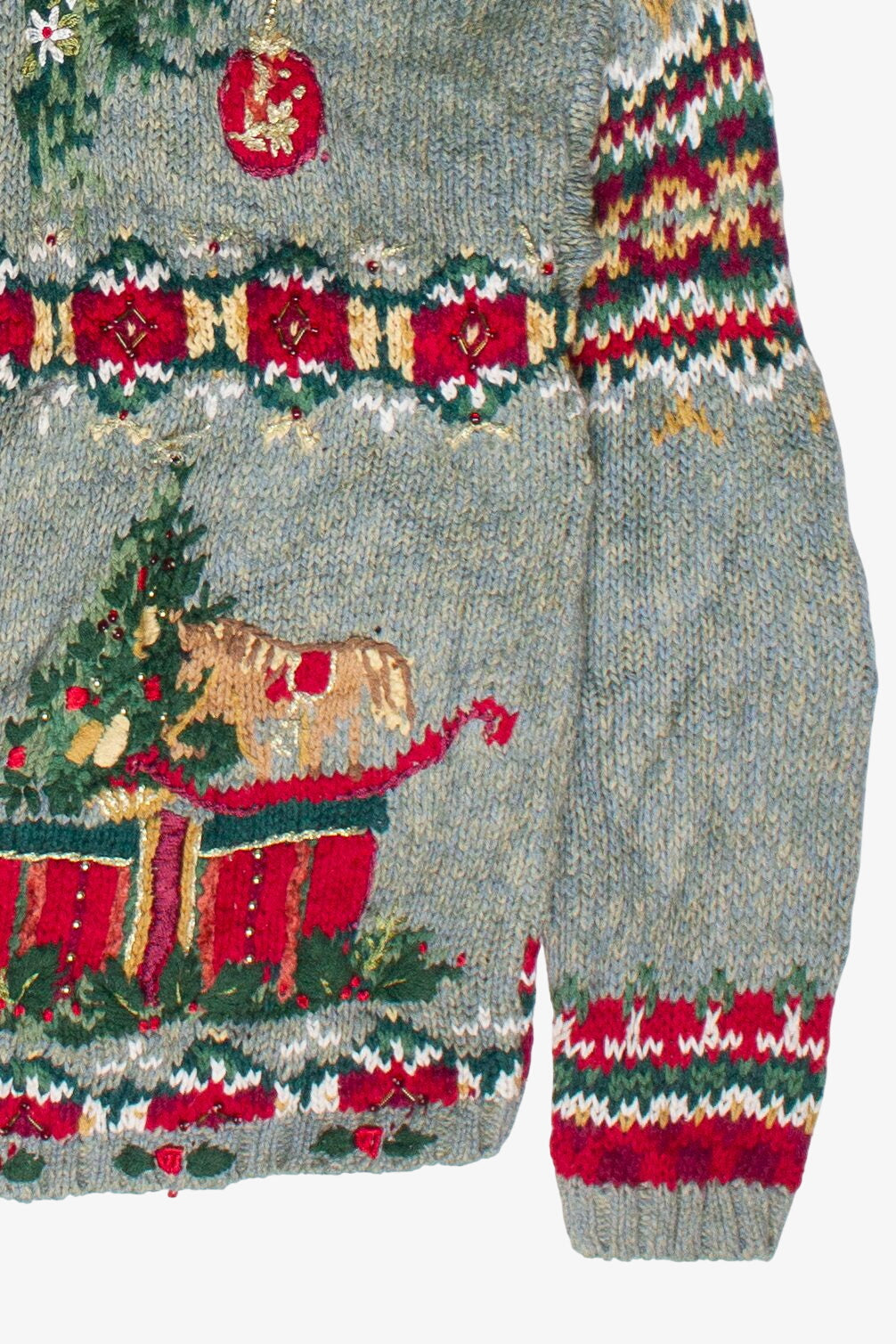 Vintage Embroidered Knit Ornaments & Toys Tiara International Ugly Christmas Sweater (2001)