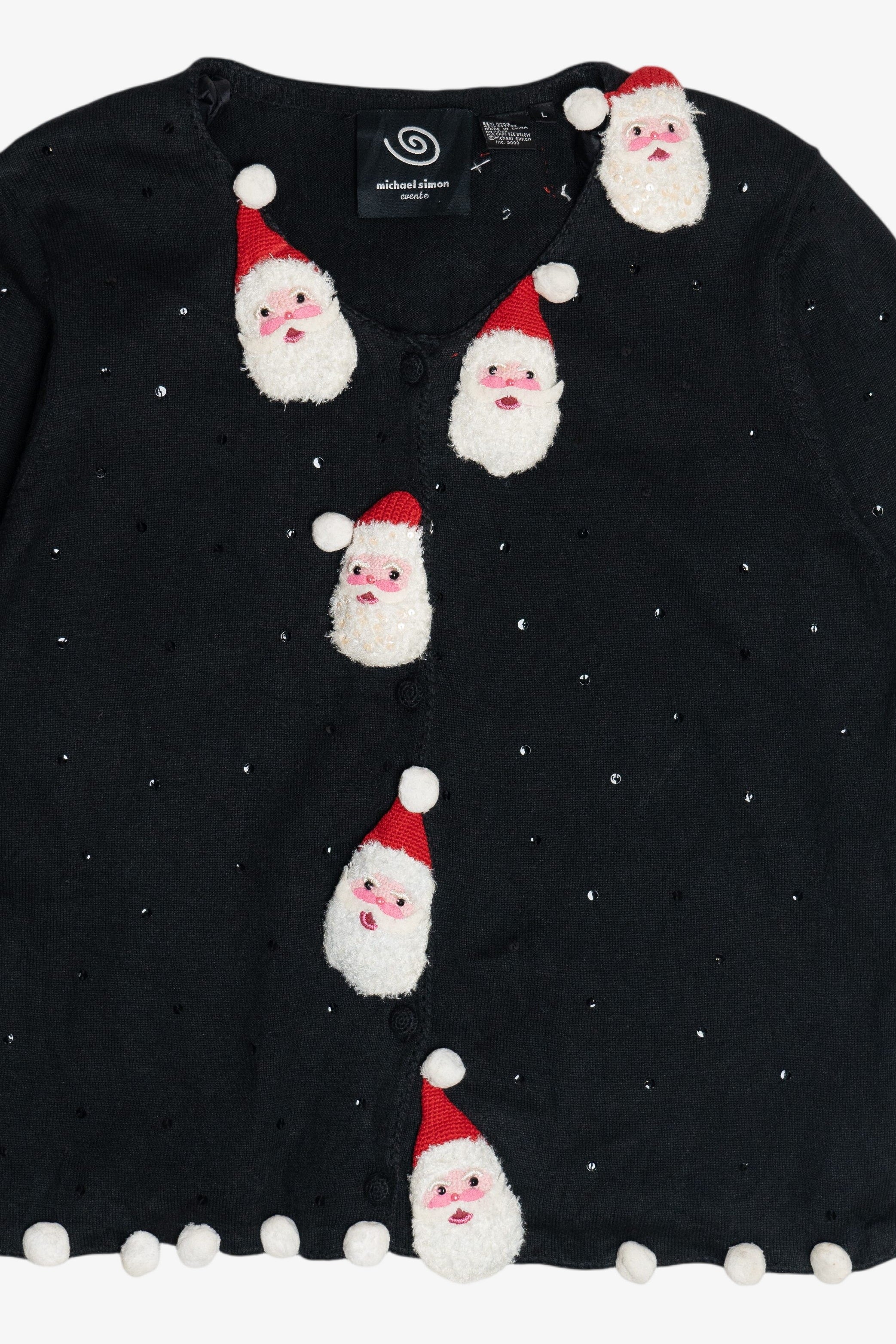 Vintage Michael Simon 3D Santa Applique Ugly Christmas Cardigan (2000s)