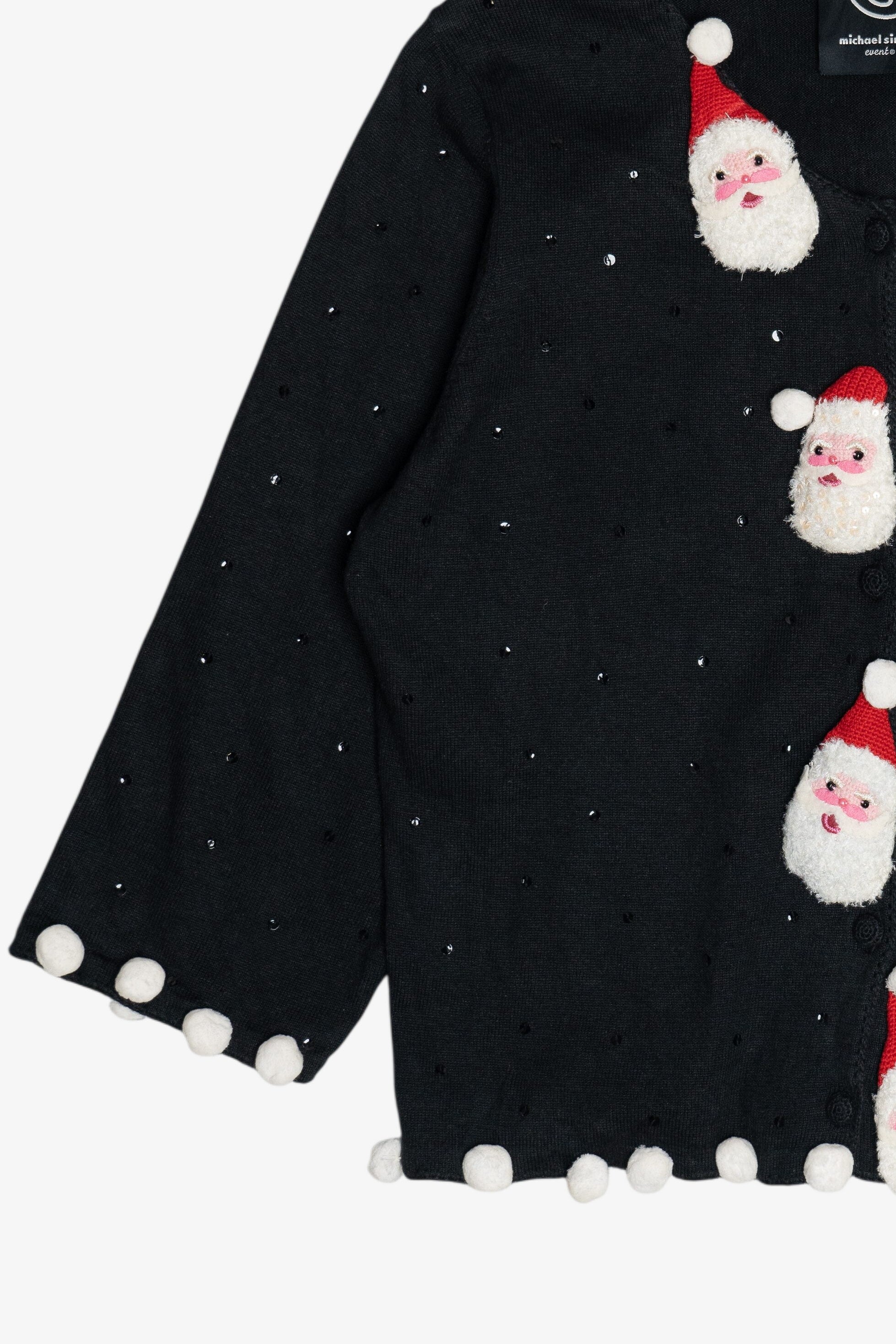 Vintage Michael Simon 3D Santa Applique Ugly Christmas Cardigan (2000s)