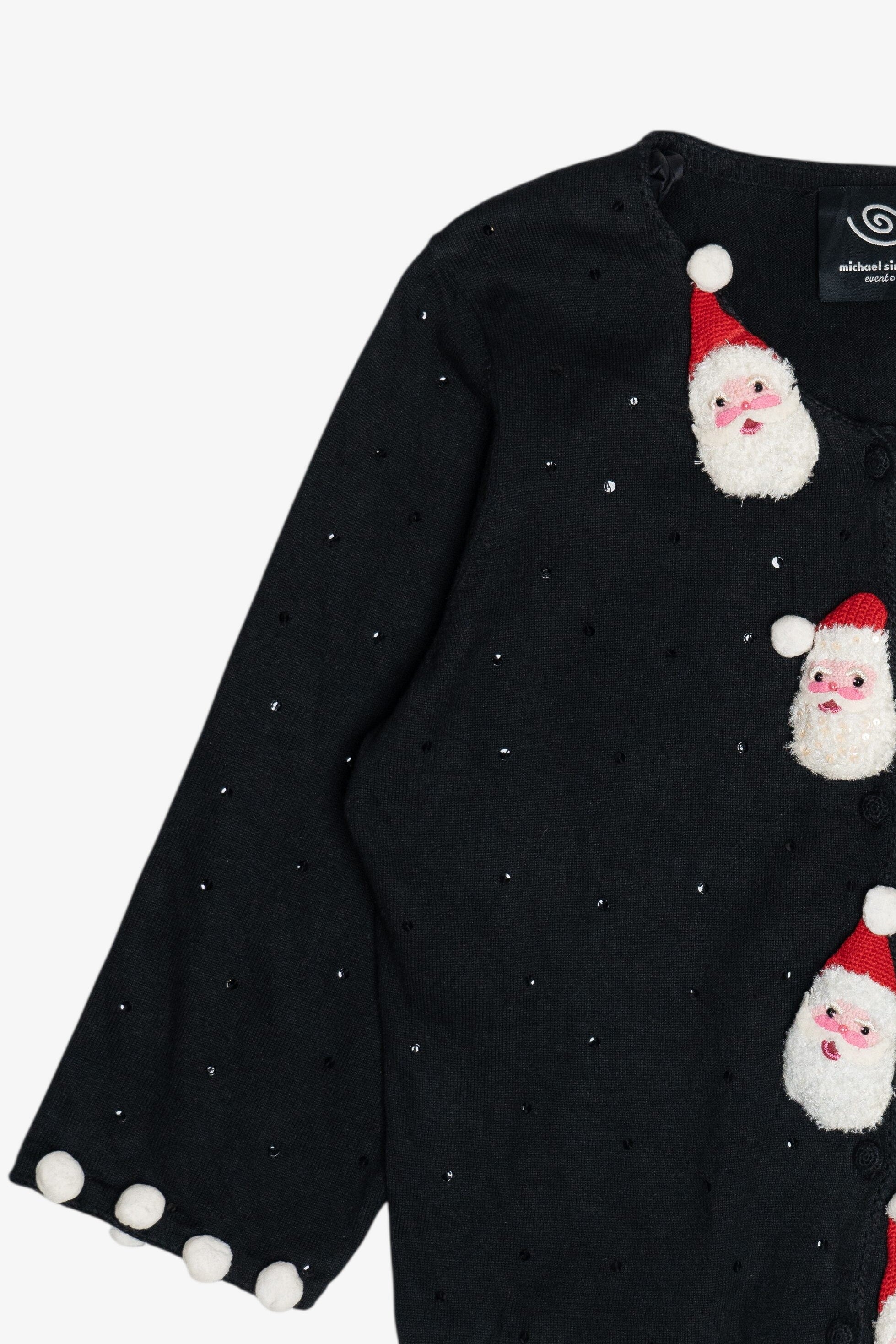 Vintage Michael Simon 3D Santa Applique Ugly Christmas Cardigan (2000s)