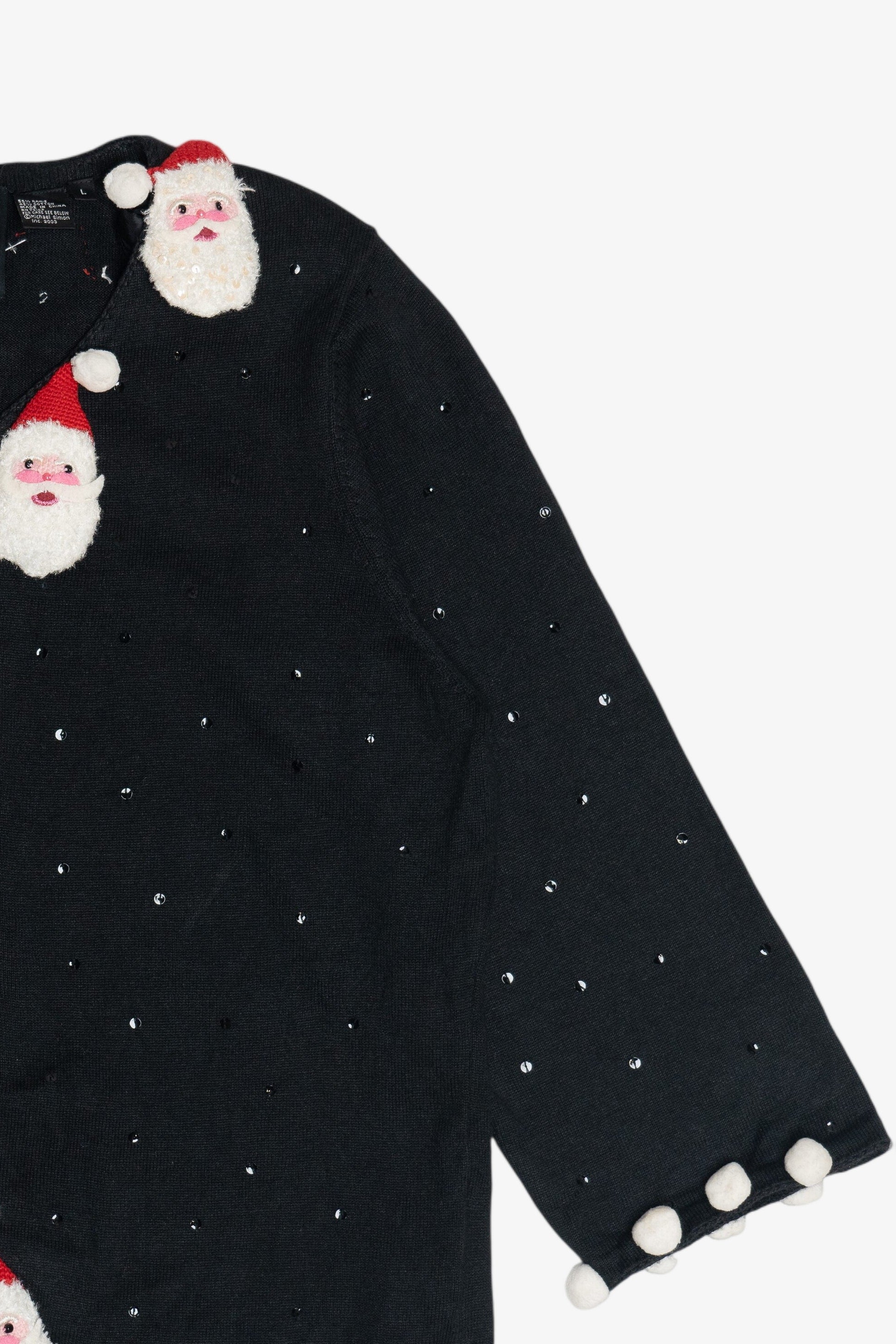 Vintage Michael Simon 3D Santa Applique Ugly Christmas Cardigan (2000s)
