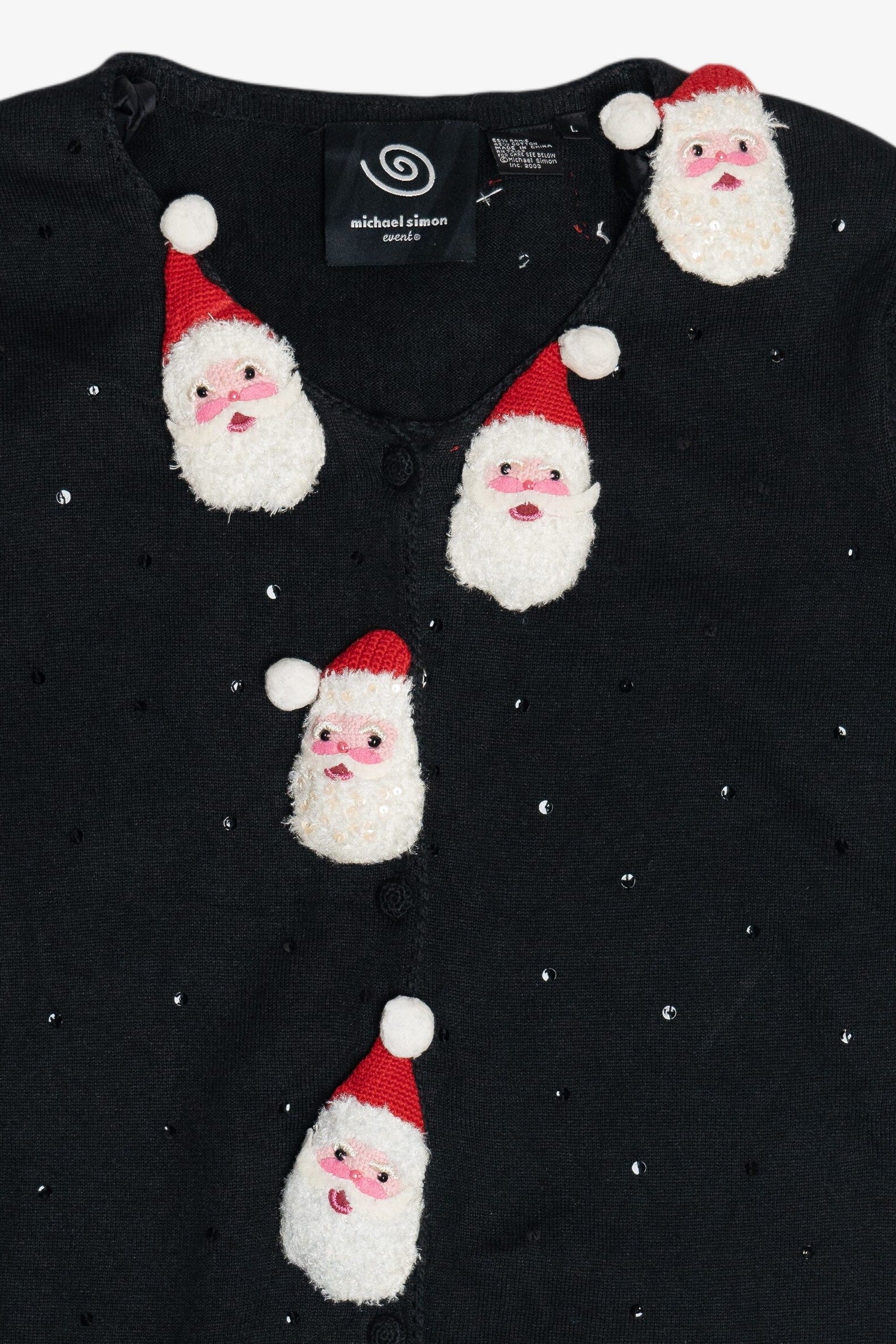Vintage Michael Simon 3D Santa Applique Ugly Christmas Cardigan (2000s)