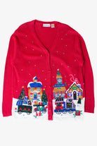 Vintage Red Town Train Christmas Cardigan (1990s)