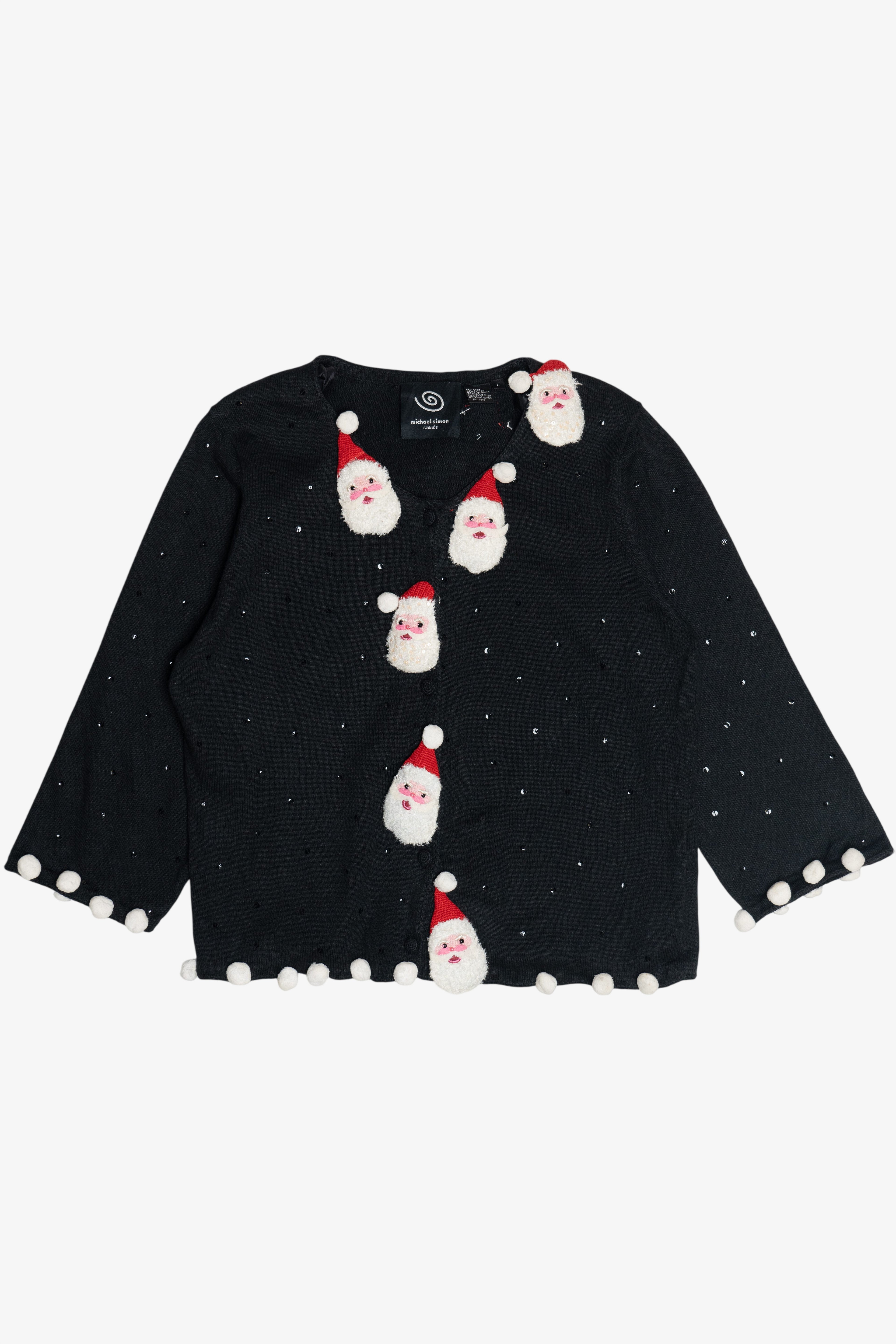 Vintage Michael Simon 3D Santa Applique Ugly Christmas Cardigan (2000s)