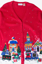 Vintage Red Town Train Christmas Cardigan (1990s)