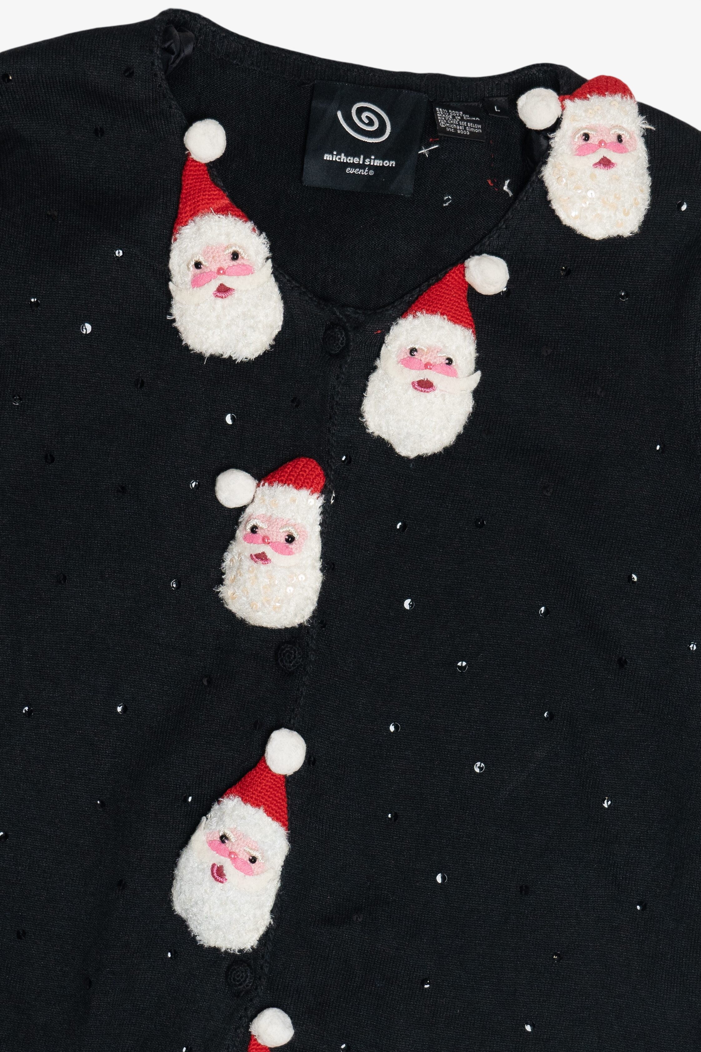 Vintage Michael Simon 3D Santa Applique Ugly Christmas Cardigan (2000s)
