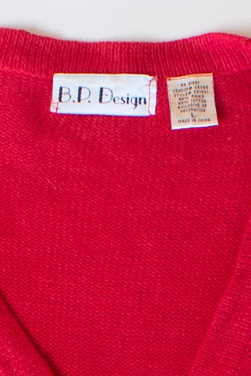 Vintage Red Town Train Christmas Cardigan (1990s)