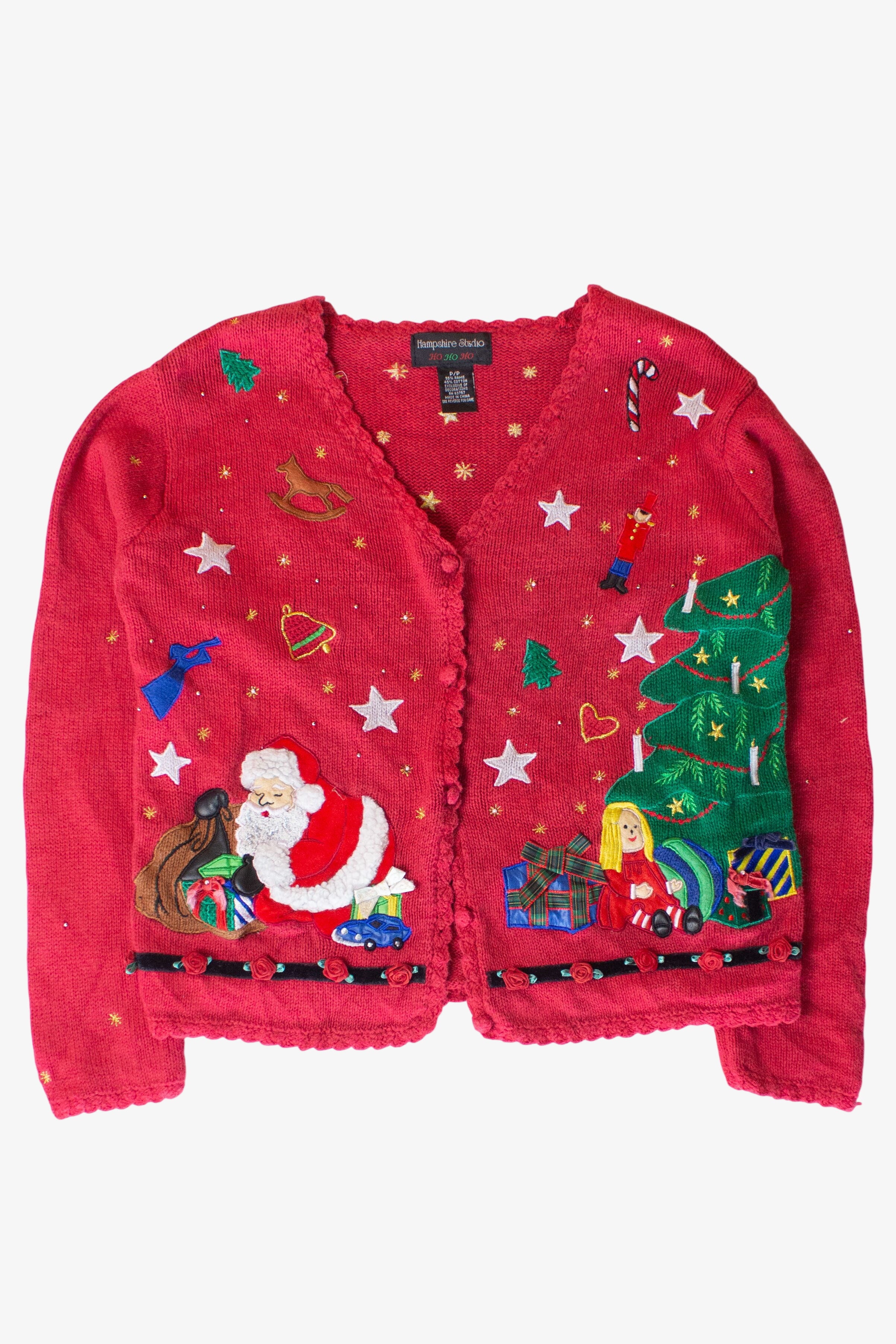 Vintage Red Santa Tree Christmas Cardigan (1990s)