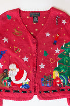 Vintage Red Santa Tree Christmas Cardigan (1990s)