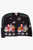 Vintage Caroling Snowmen Ugly Christmas Cardigan (1990s)