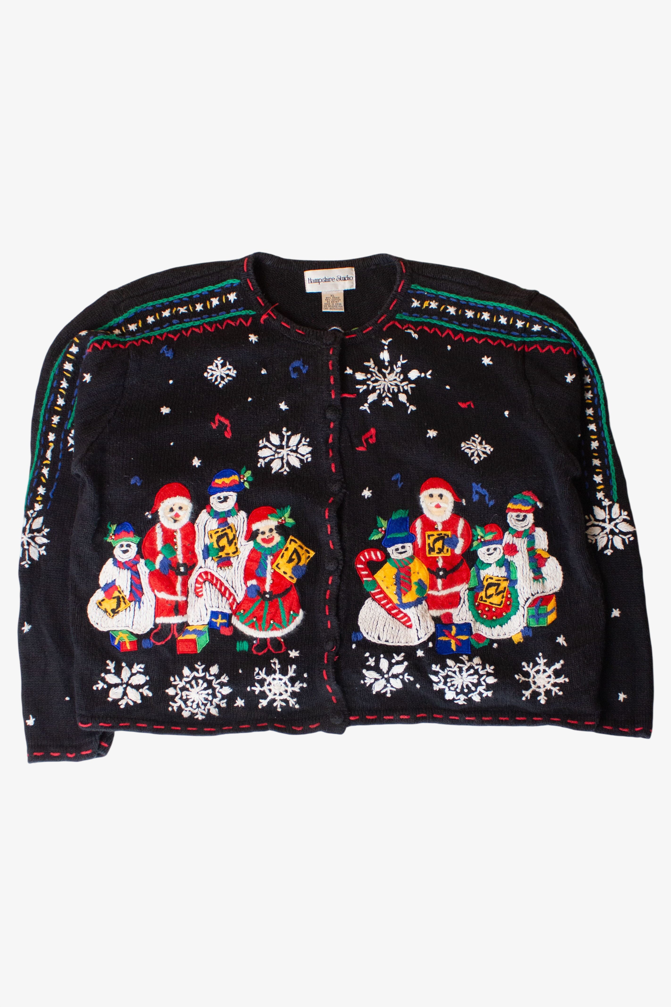Vintage Caroling Snowmen Ugly Christmas Cardigan (1990s)