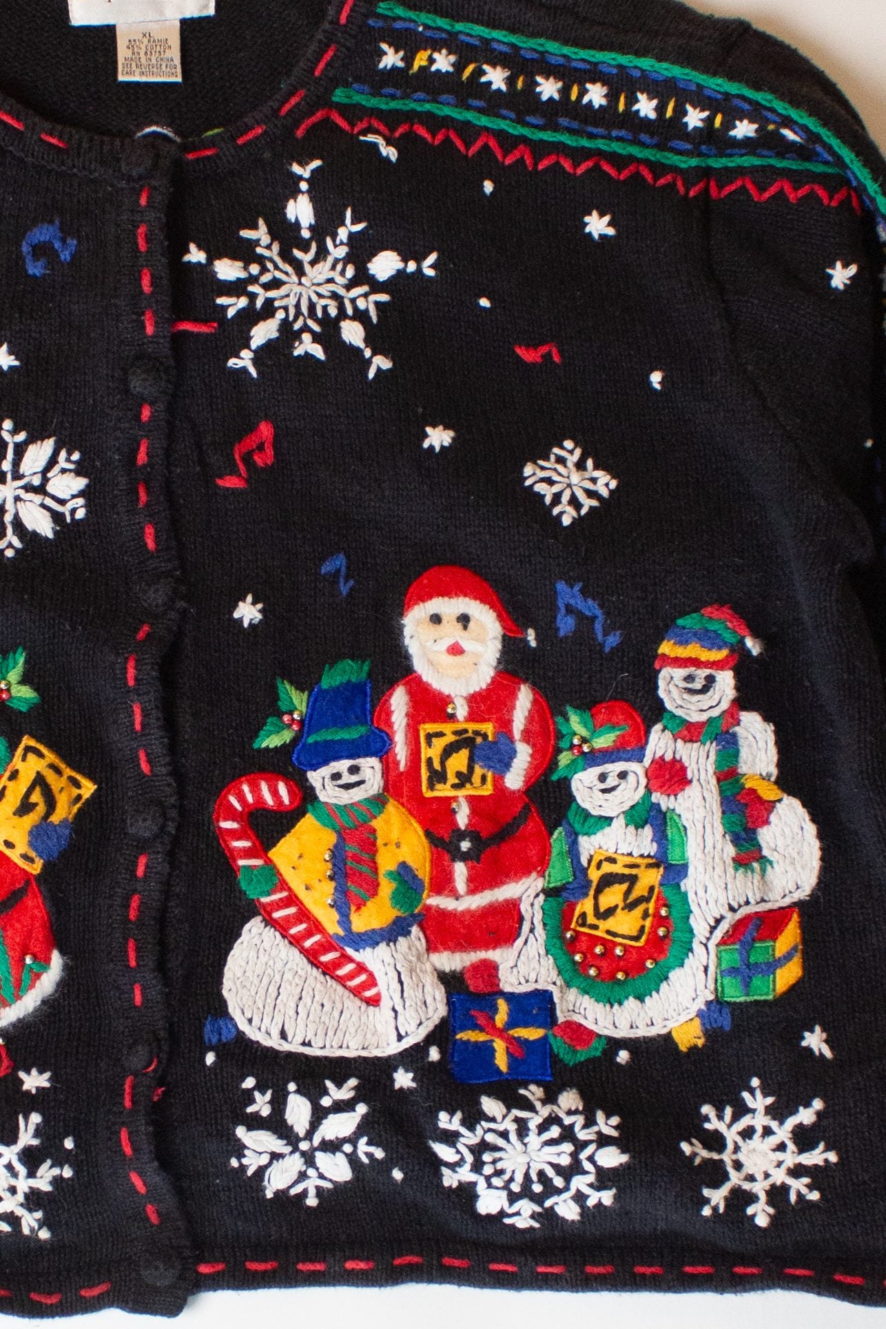Vintage Caroling Snowmen Ugly Christmas Cardigan (1990s)