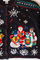 Vintage Caroling Snowmen Ugly Christmas Cardigan (1990s)