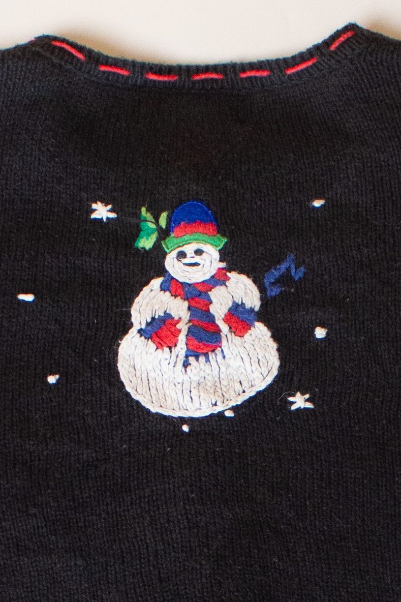 Vintage Caroling Snowmen Ugly Christmas Cardigan (1990s)
