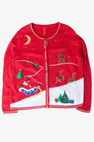 Vintage Red Reindeer Ugly Christmas Cardigan (2000s)
