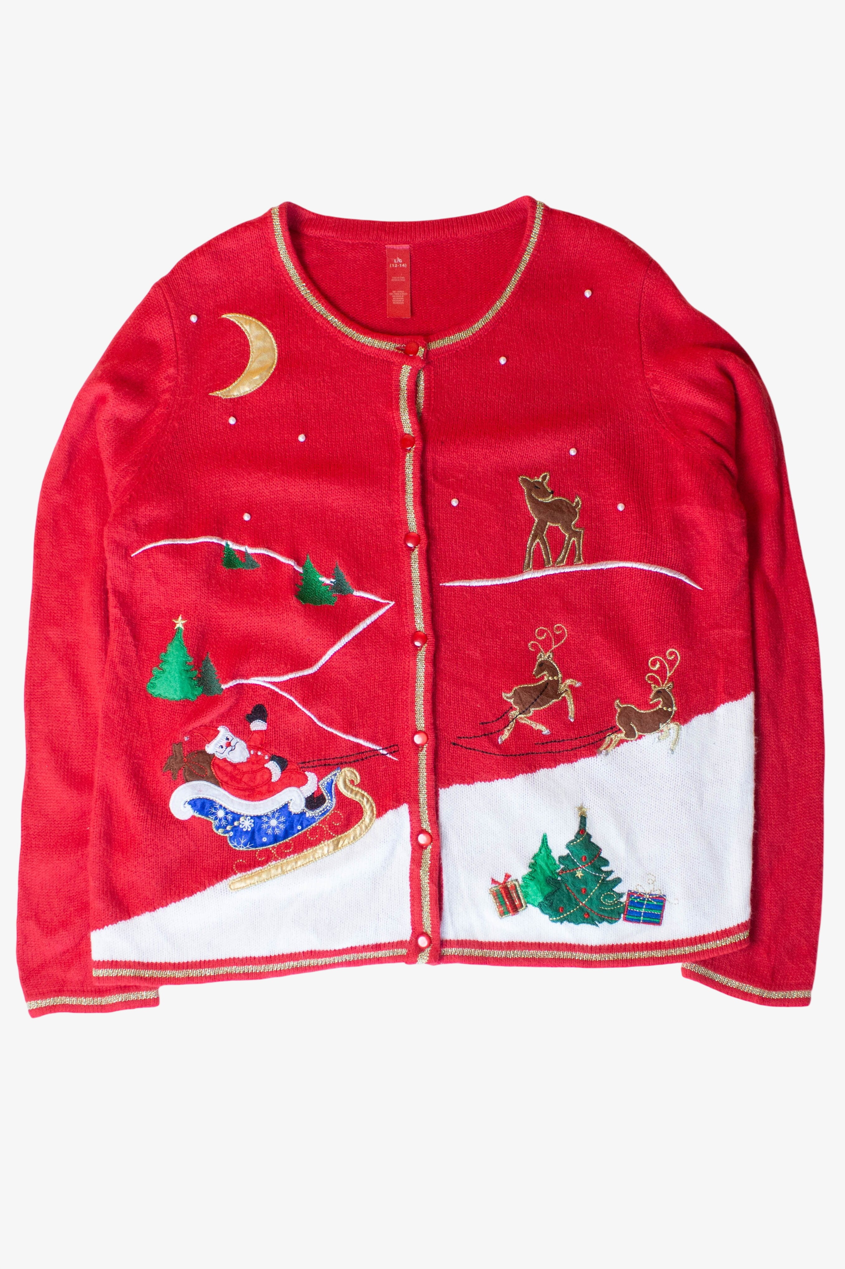 Vintage Red Reindeer Ugly Christmas Cardigan (2000s)
