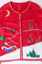 Vintage Red Reindeer Ugly Christmas Cardigan (2000s)