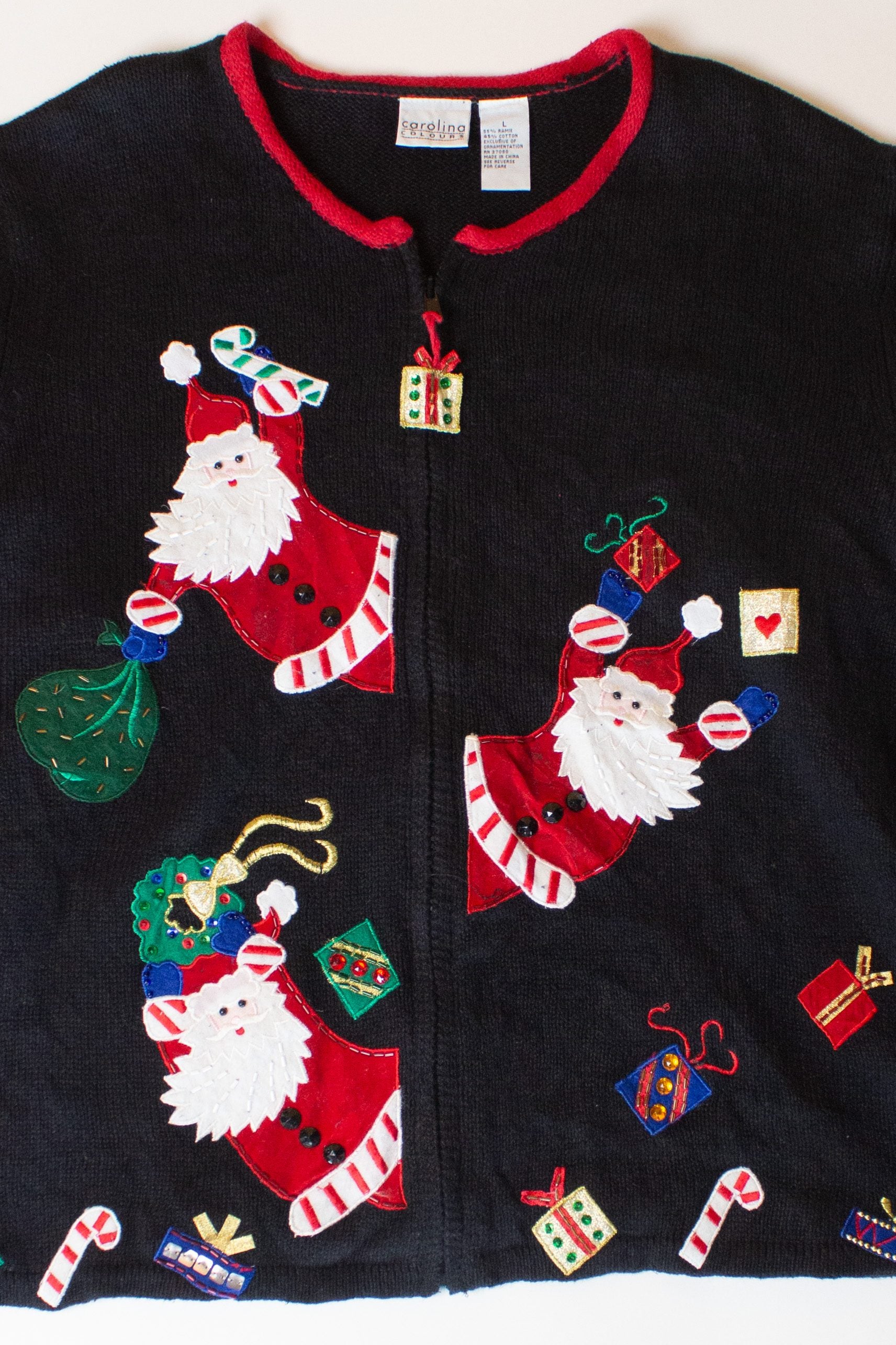 Vintage Peeking Santas Christmas Cardigan (1990s)
