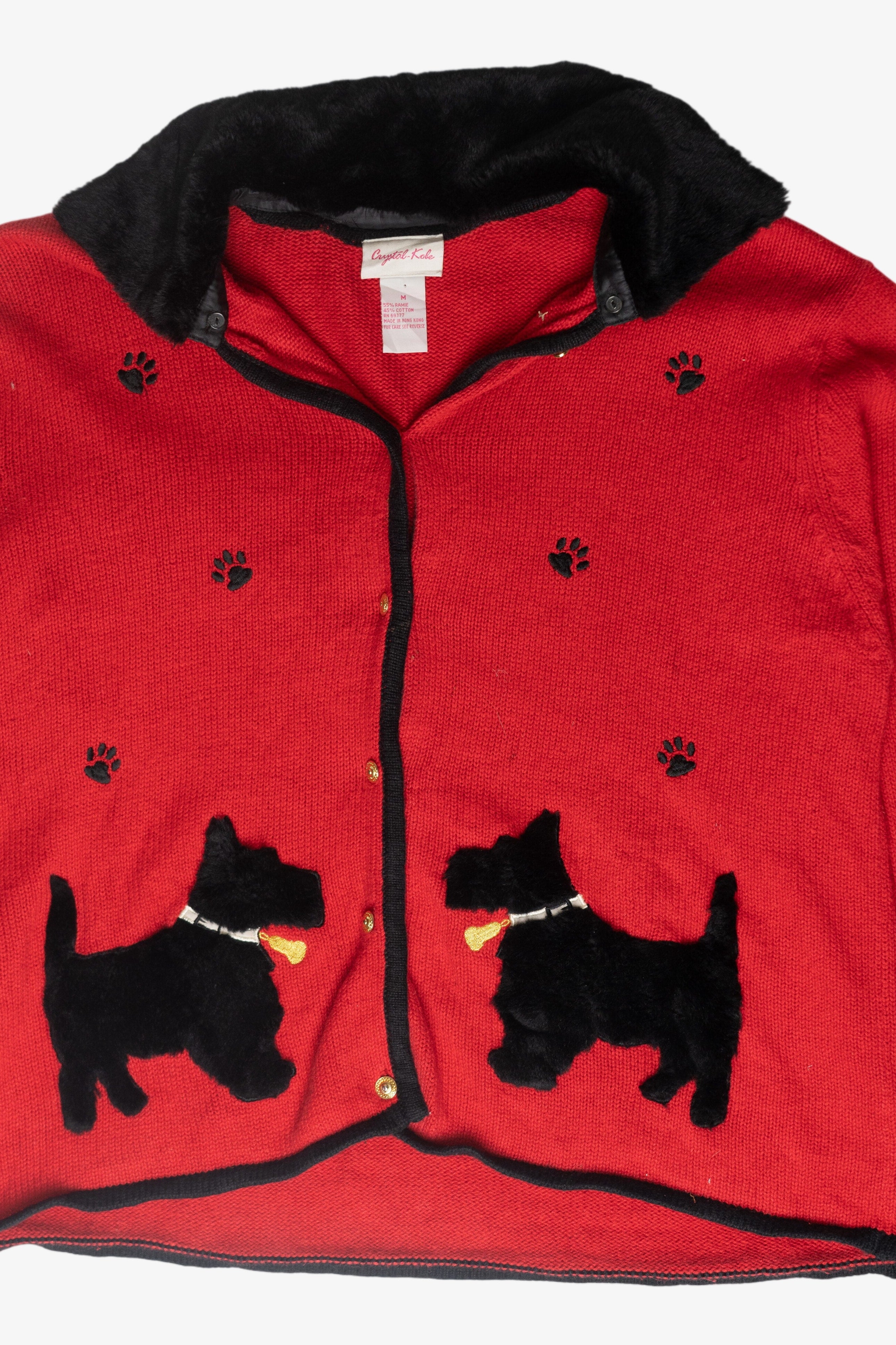 Dog Applique Ugly Christmas Cardigan (1990s)
