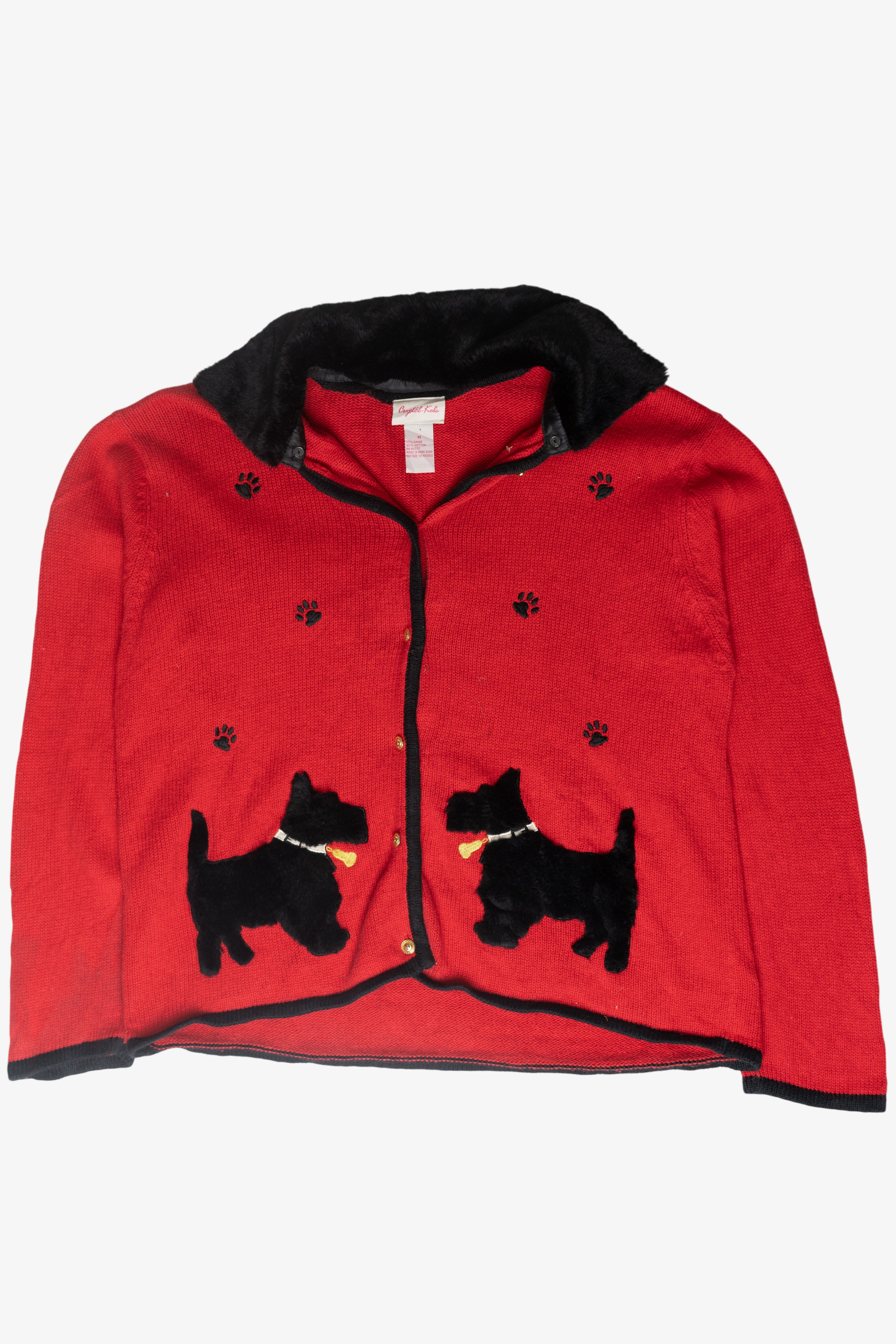 Dog Applique Ugly Christmas Cardigan (1990s)