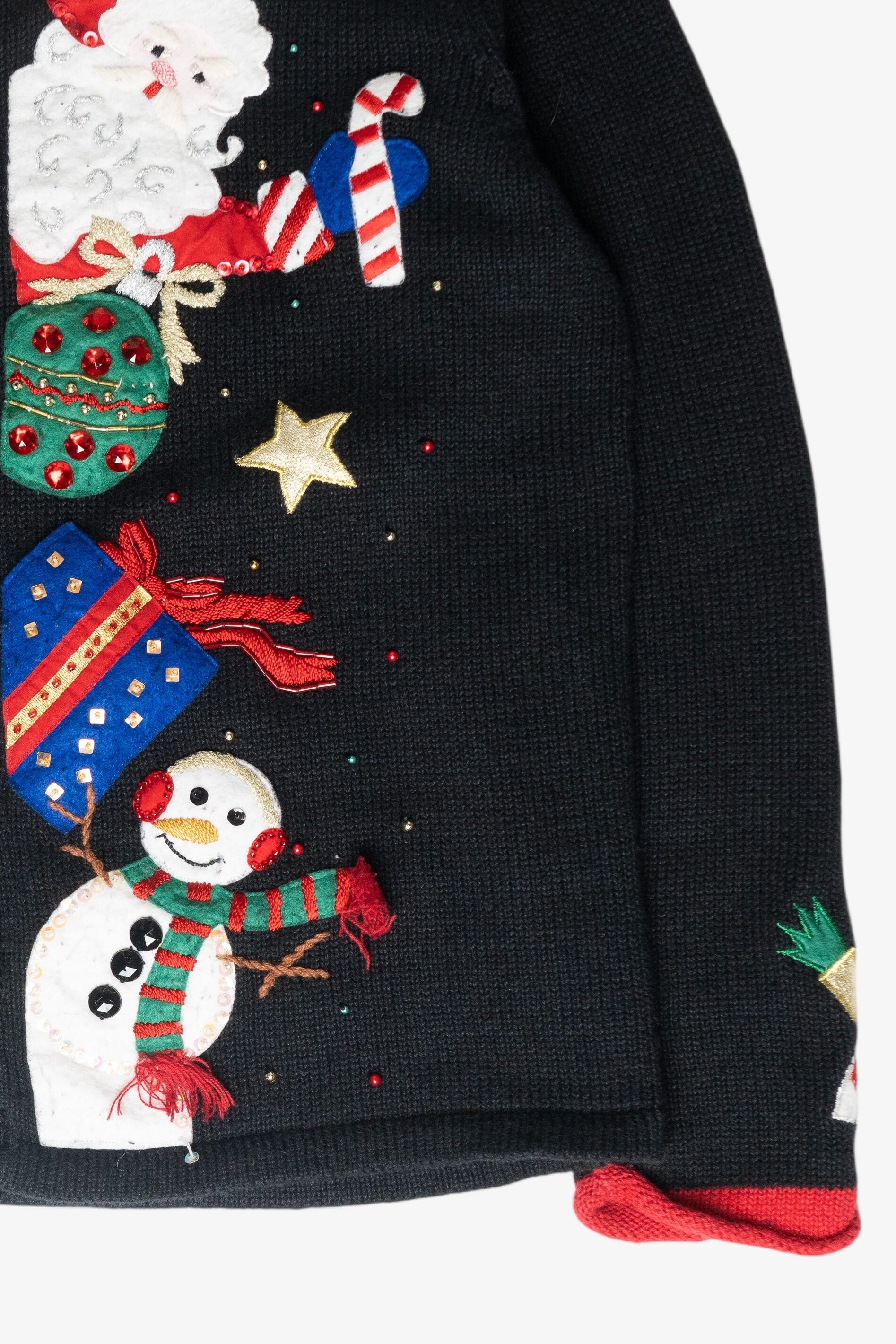 Santa Snowman Peek-a-Boo Ugly Christmas Cardigan (2000s) 