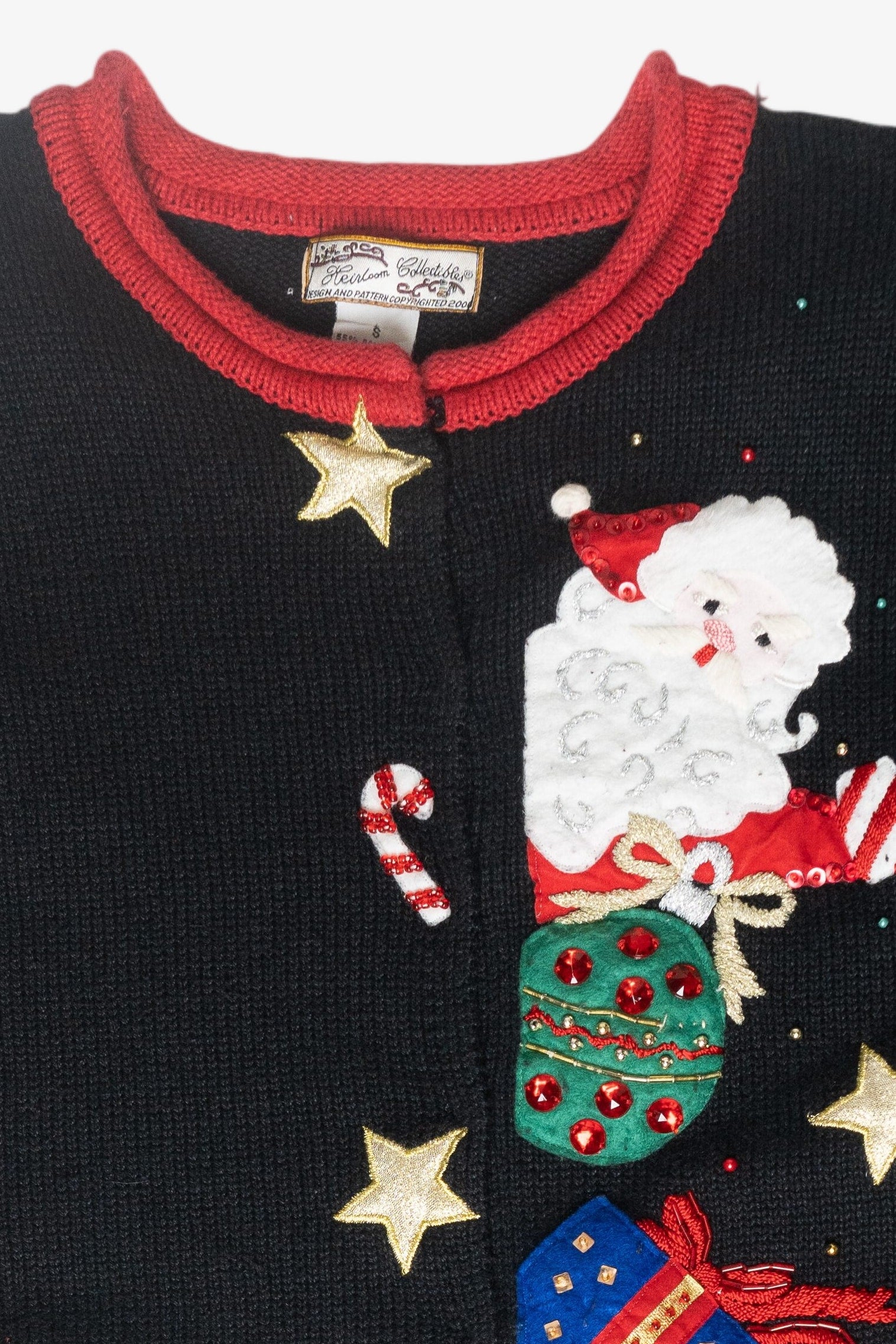Santa Snowman Peek-a-Boo Ugly Christmas Cardigan (2000s) 