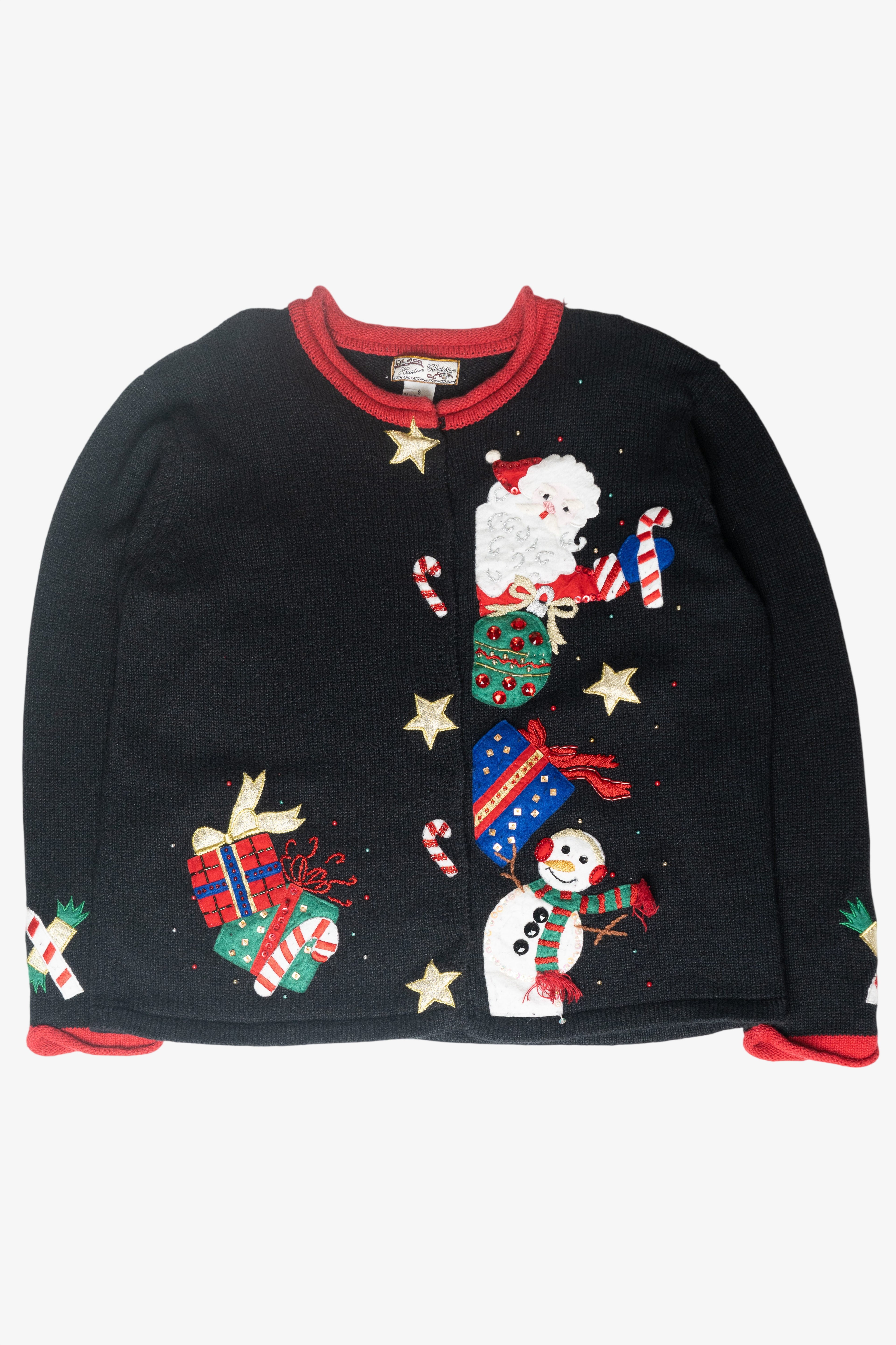 Santa Snowman Peek-a-Boo Ugly Christmas Cardigan (2000s) 