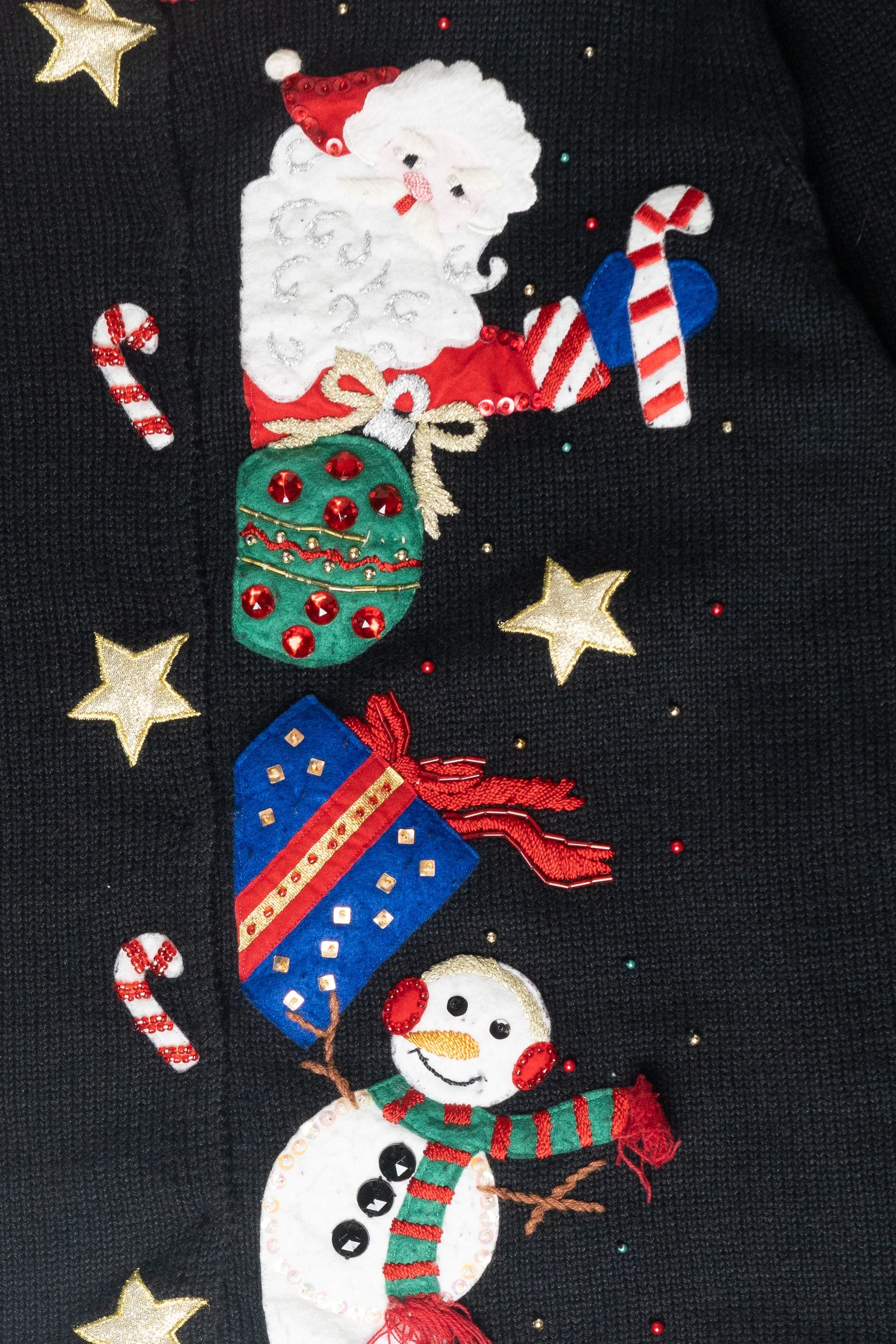 Santa Snowman Peek-a-Boo Ugly Christmas Cardigan (2000s) 