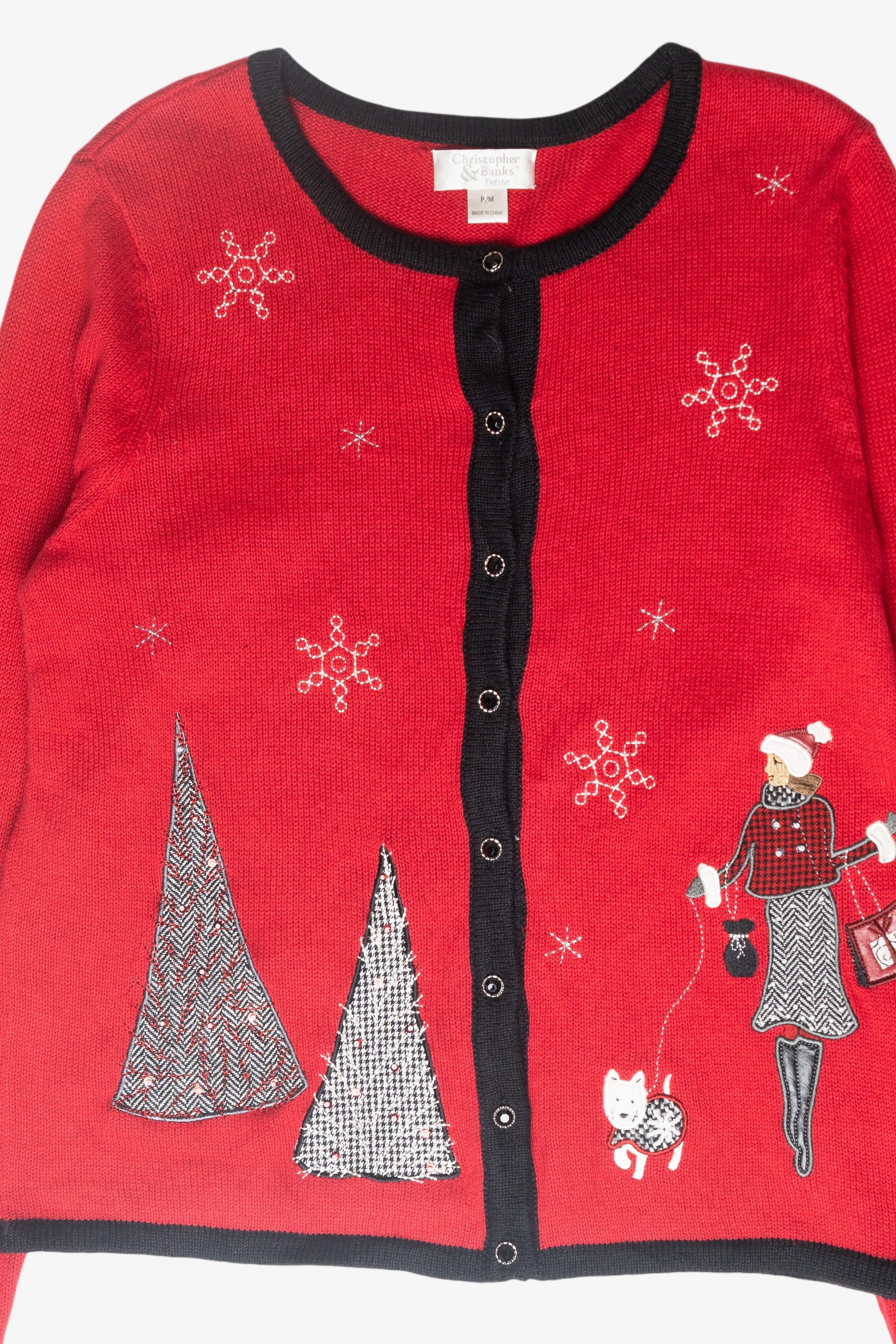 Lady and Dog Vintage Ugly Christmas Cardigan (2000s)