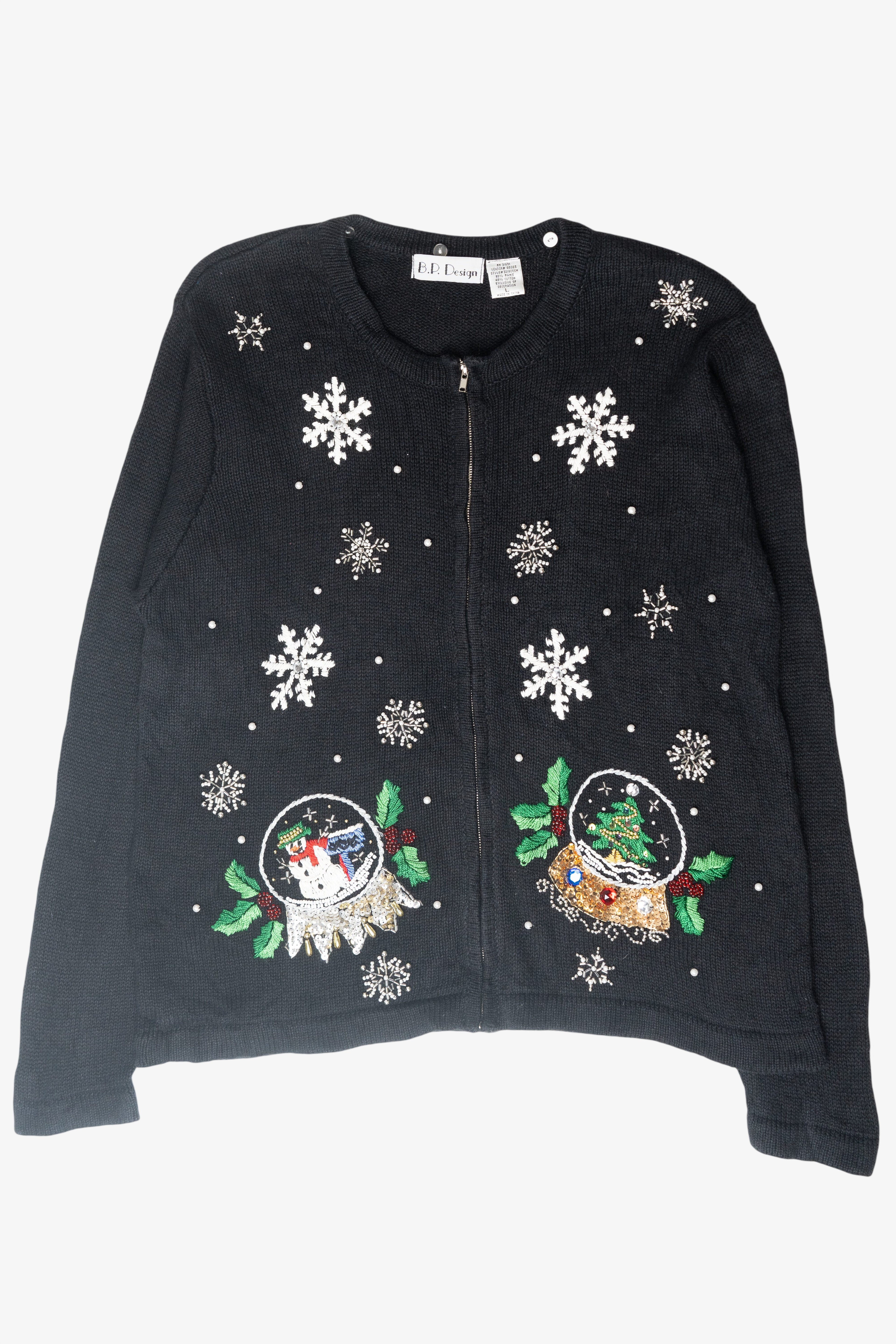 Snowglobe Vintage Ugly Christmas Zip Cardigan
