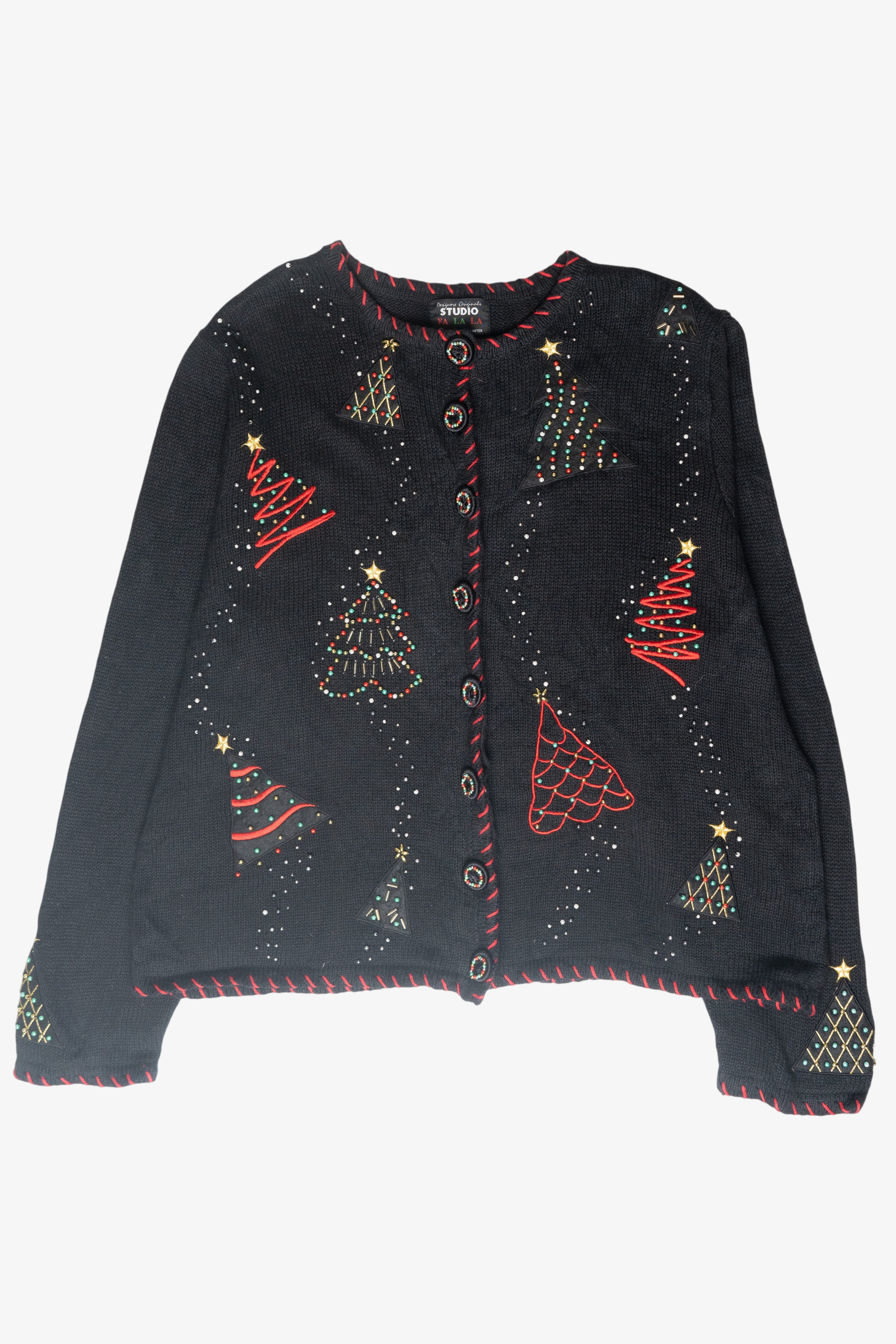 Beaded Tree Vintage Ugly Christmas Cardigan (2000s)